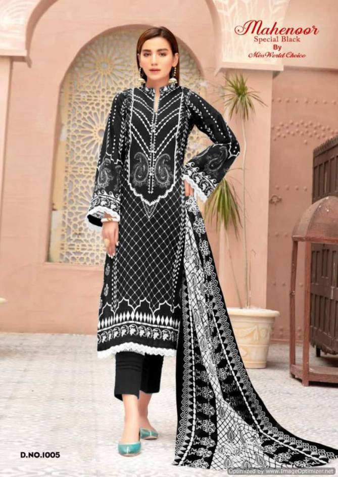 Mahenoor Black And White By Miss World Printed Heavy Cotton Dress Material Wholesalers In Delhi